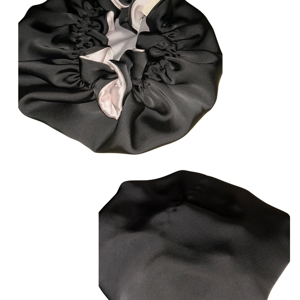 Elegant Black and Pink Satin Hair Scrunchie